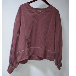 Free People Intimately Burgundy V Neck Cropped Sweatshirt Size Small